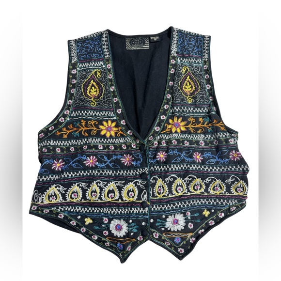 new directions Jackets & Blazers - Vintage New Directions black embroidered vest waistcoat floral black Medium